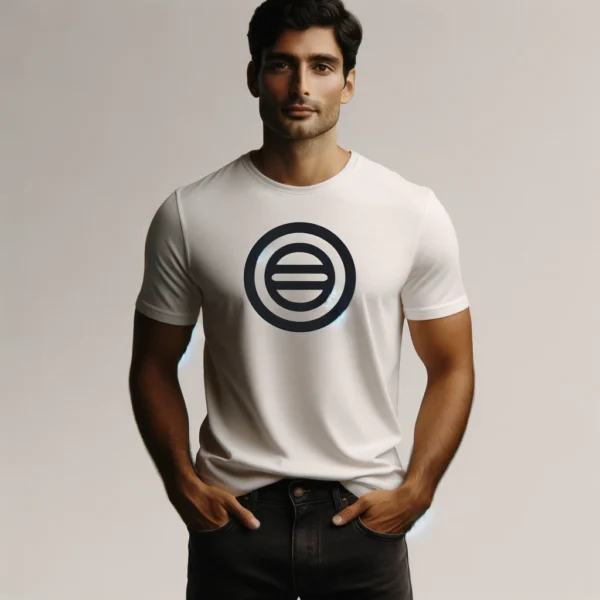 Person wearing Classic Comfort Tee featuring a subtle single-color logo, embodying casual elegance and simplicity